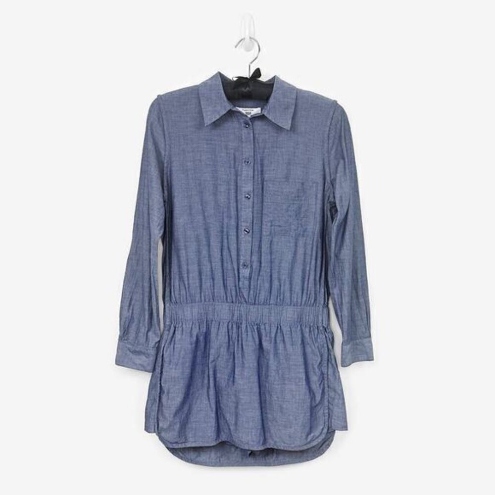 Thakoon Chambray Shirt Collar Romper Size 10 Blue Cotton Blend Casual Coastal‎